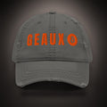 GEAUX ₿ Distressed Dad Hat in Charcoal, straight-on