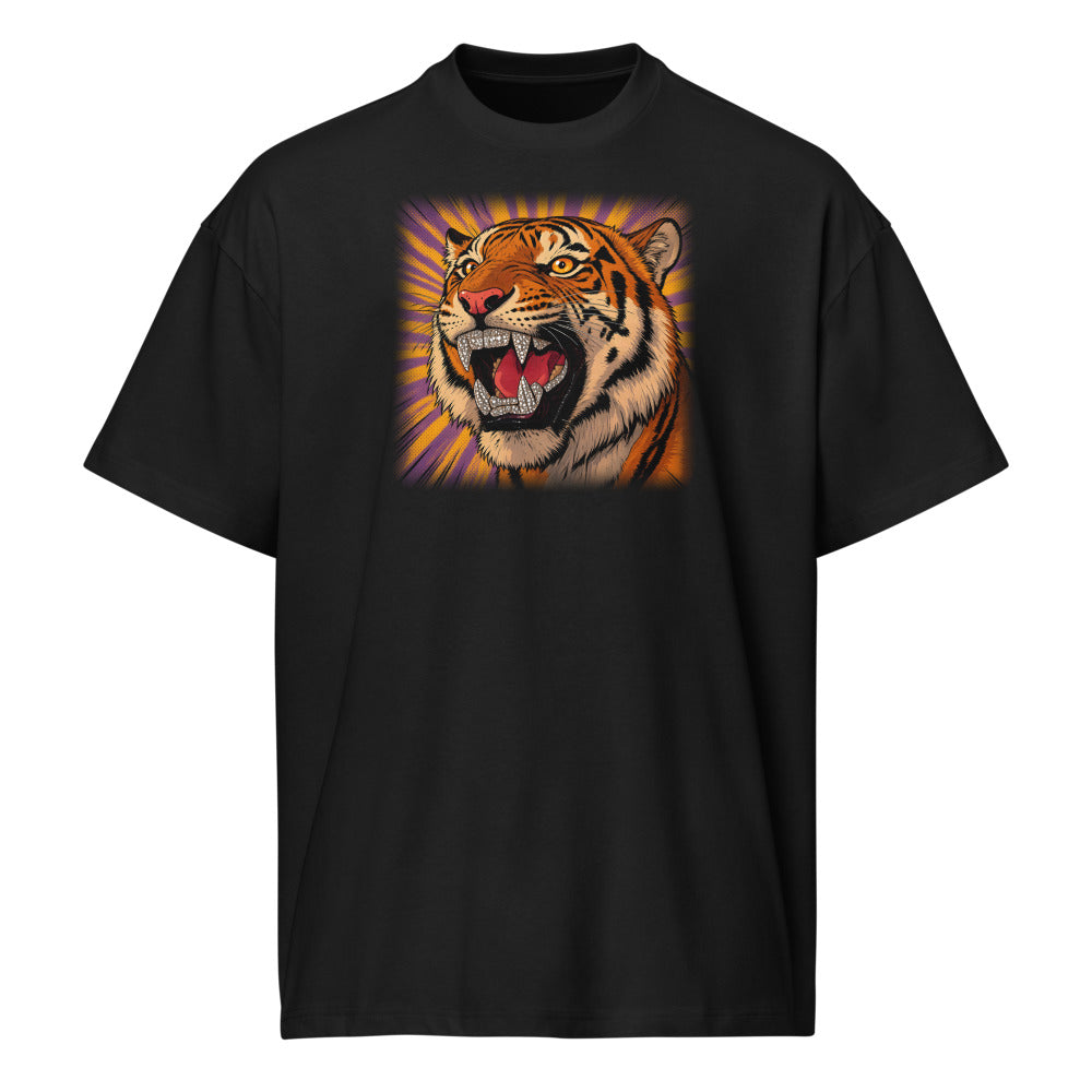 Purple Reign Tiger Tee on black heavyweight box tee