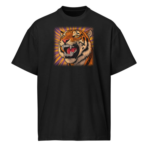 Purple Reign Tiger Tee on black heavyweight box tee