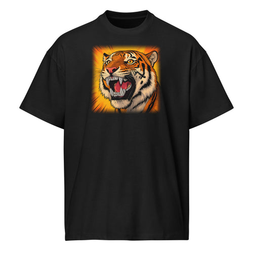 Orange Pop Tiger Tee on black heavyweight box tee