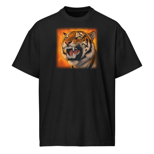 Flame Tiger Tee on black heavyweight box tee