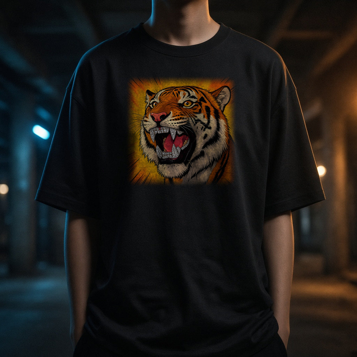 Orange Pop Tiger Tee (worn)