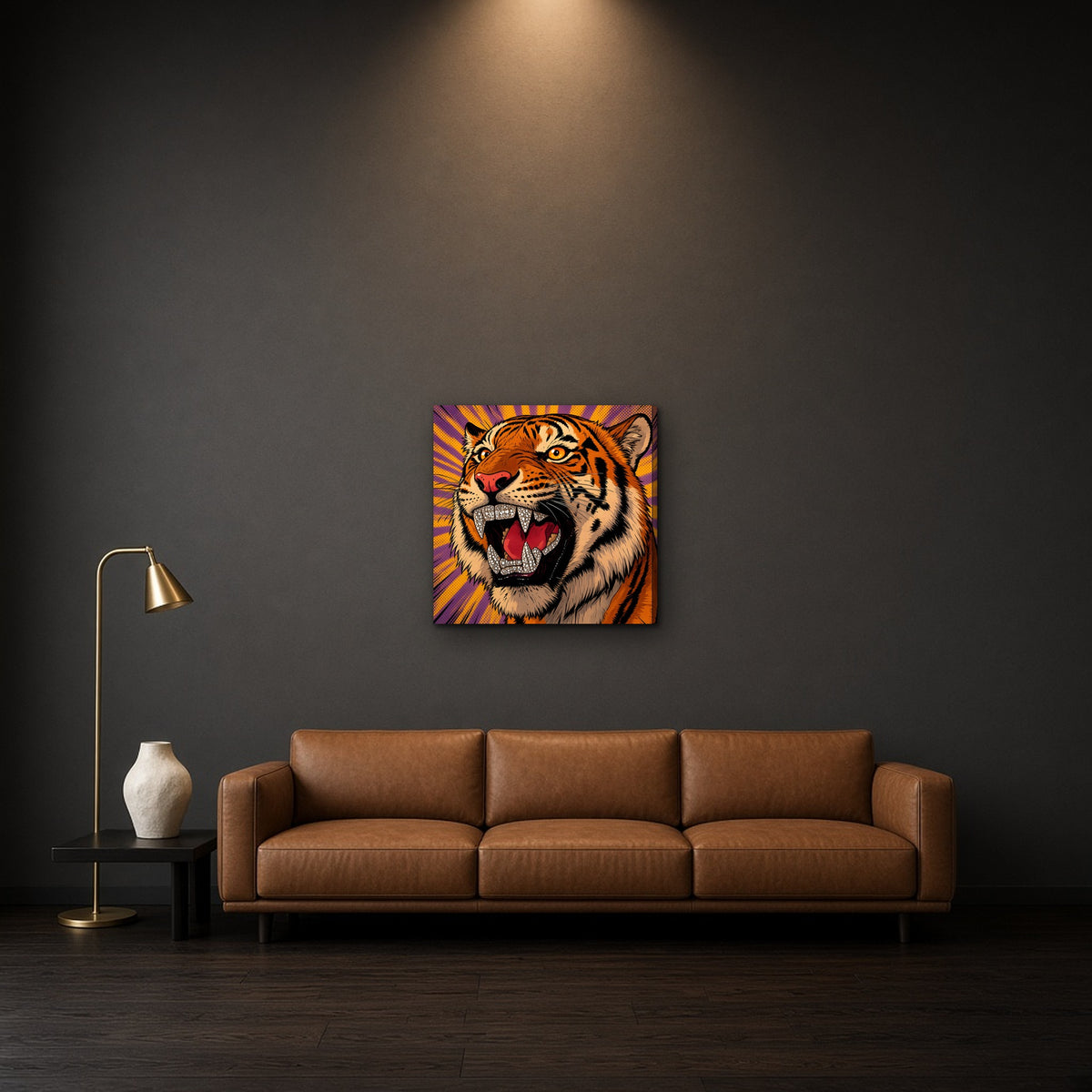 Purple Haze Tiger Canvas — 24×24 (in room)