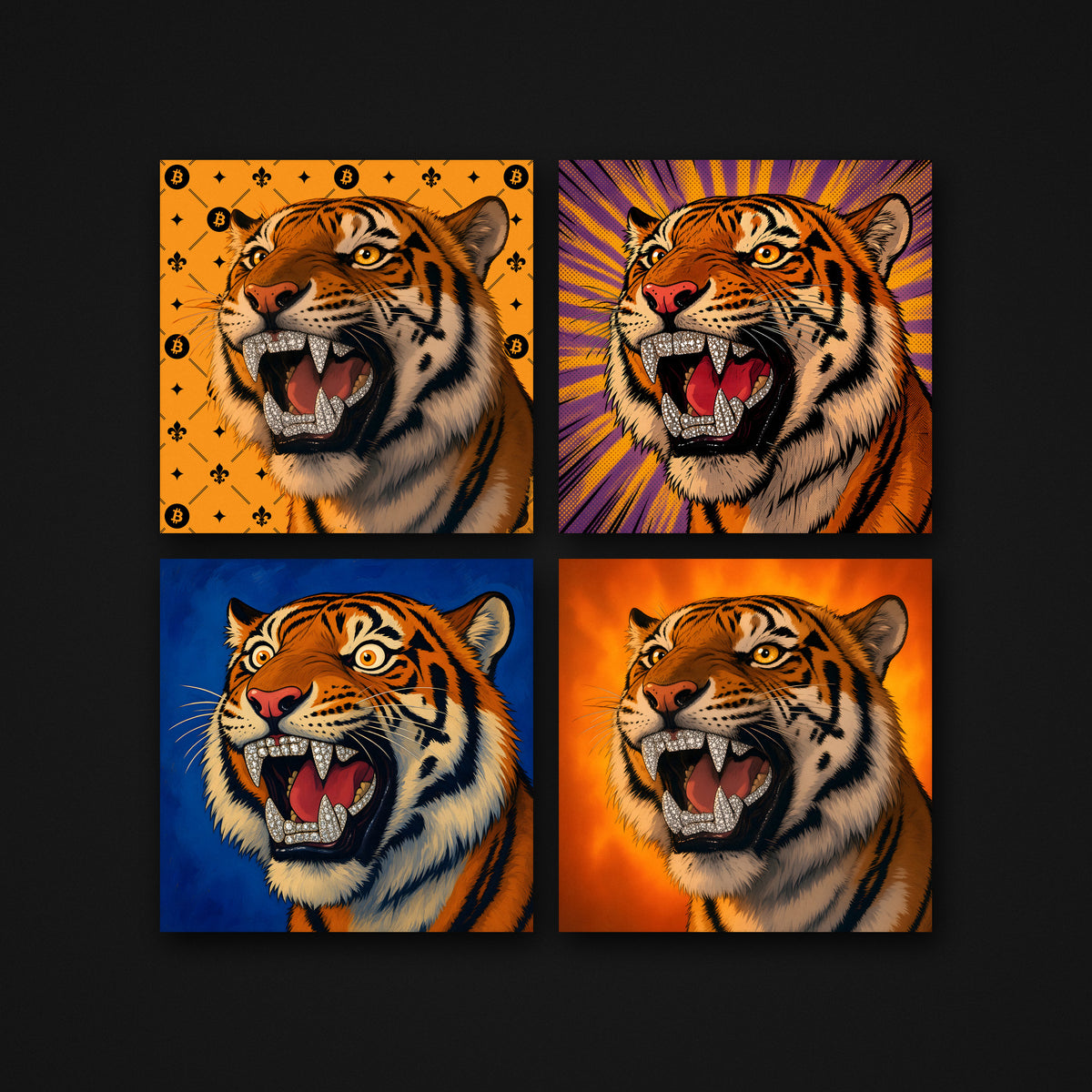 Bitcoin NOLA Tiger Canvas, 2x2 grid of the 21 Collection