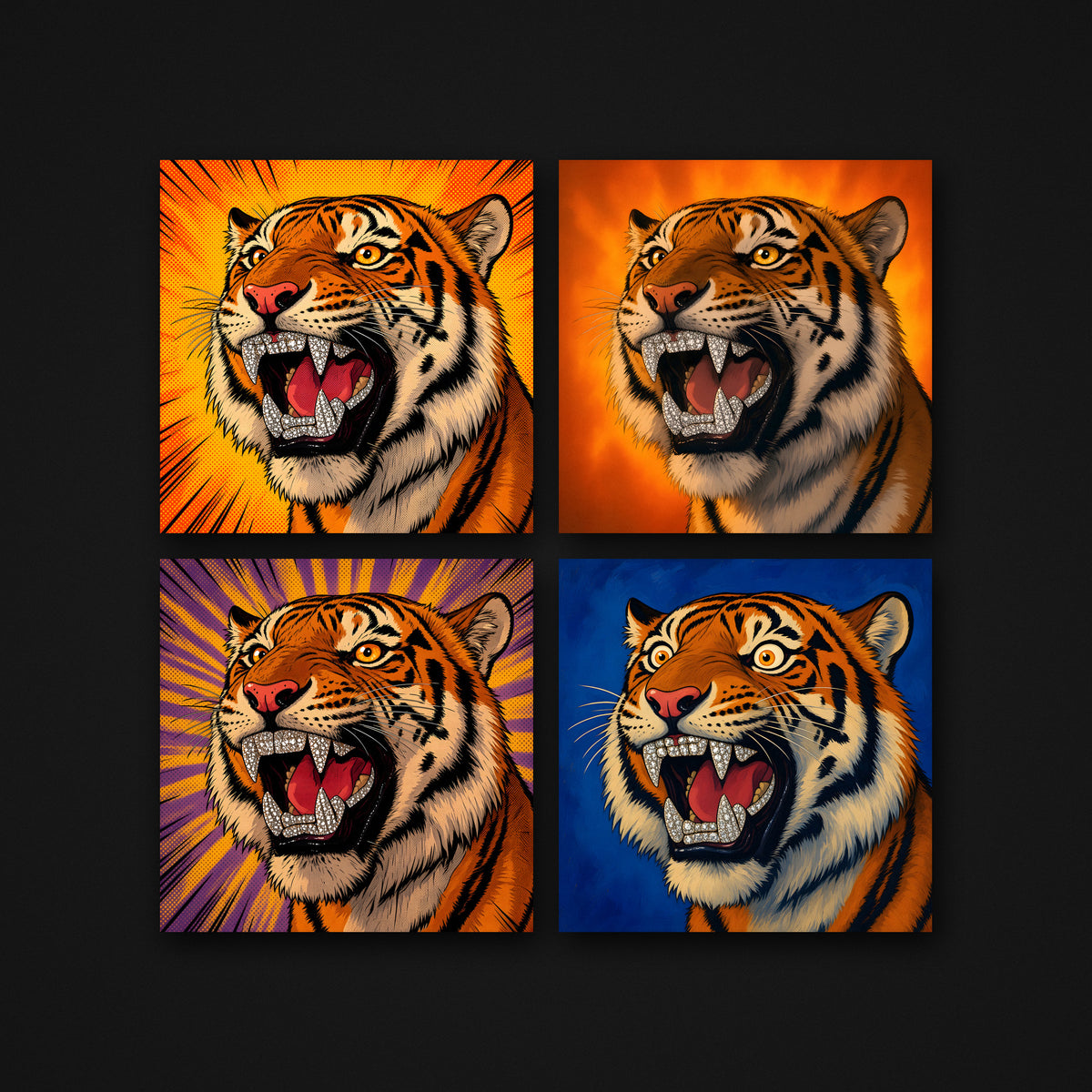 Orange Pop Tiger Canvas, 2x2 grid of the 21 Collection