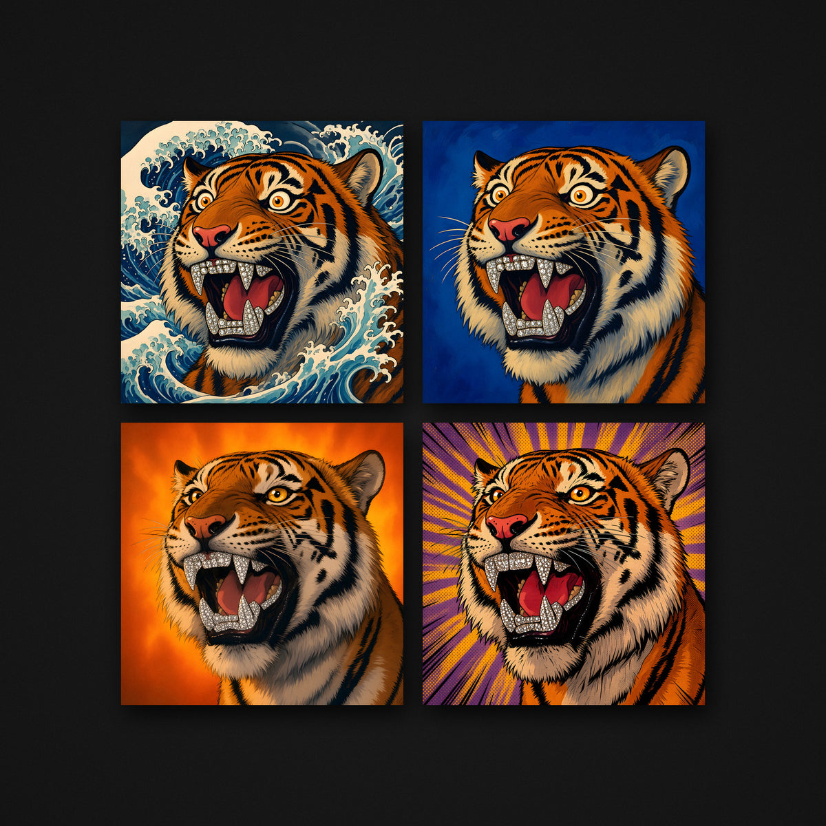 The Wave Tiger Canvas, 2x2 grid of the 21 Collection