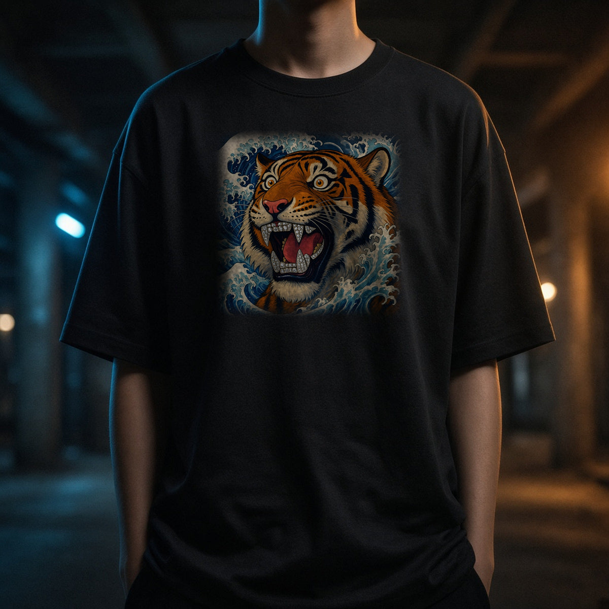 The Wave Tiger Tee (worn)